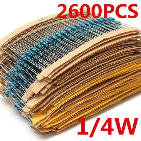 2600pcs 130 Values 1/4W 0.25W 1% Metal Film Resistors Assorted Pack Kit Set Lot Resistors Assortment Kits Fixed capacitors ► Photo 1/6