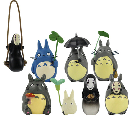 My Neighbor Totoro Figures Chibi Totoro with Leaf Umbrella Mushroom Swing No Face Man Hayao Miyazaki Anime Toy Mini Model Toys ► Photo 1/6