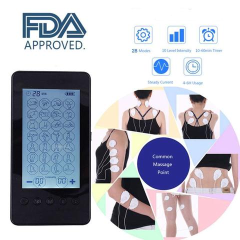 TENS EMS Massager Muscle Stimulation Electric Personal Nerve Stimulator Dual Channel 28 Mode LCD Display Massager Body +10 Pads ► Photo 1/6