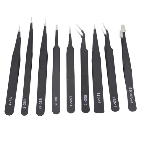 1 PCS precision black tweezers -10 11/12/13/14/15/16/17/34 pointed elbow round edge tweezers stainless steel tool ► Photo 1/6