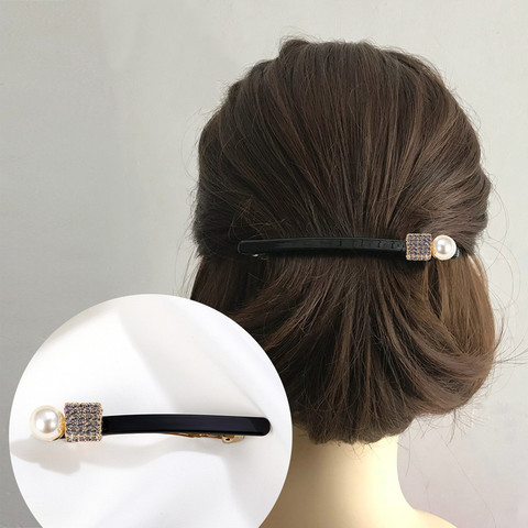 CHIMERA Trendy Pearl French Barrette for Women Simple Square Crystal Hair Clips Cellulose Acetate Hairpin Glitter Hair Accessory ► Photo 1/6