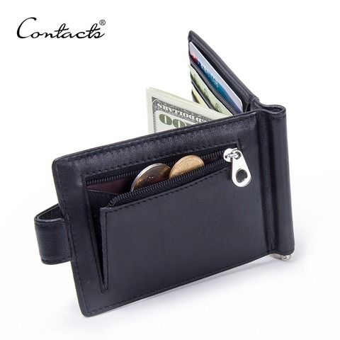 CONTACT'S Fashion Genuine Leather Money Clips High Quality Cow Leather Men Wallets Hasp Mini Purses vintage Men Wallet Card Hold ► Photo 1/6