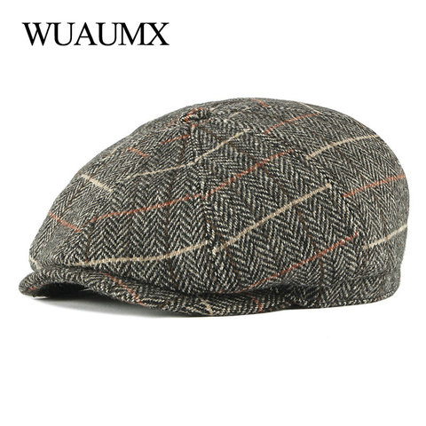 Wuaumx Wool Octagonal Hats Tweed Flat Cabbie Newsboy Caps Men Painters Hats Autumn Winter Beret British Style Herringbone Caps ► Photo 1/6