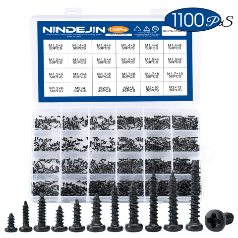 1100pcs Round Pan Head Tapping Screws Set M1.2 M1.4 M1.5 M1.7 M2  Mini Screw laptop computer screw Phillips Screw kit ► Photo 1/6