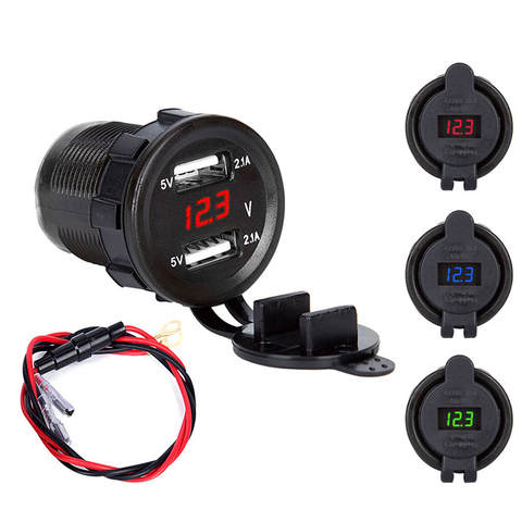 Dual USB Charger Socket 12V Waterproof Motorcycle Charger 5V 2.1A Adapter LED Display with Dust Cover Power Socket ► Photo 1/6