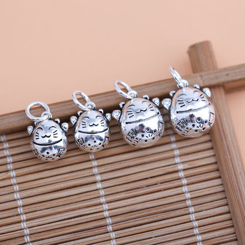 s925 sterling silver Thai silver jewelry pendant fat lucky cat pendant DIY beaded material bracelet necklace pendant ► Photo 1/6