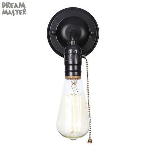 American Vintage Wall Lamps Single Head Bedside Lamp Industrial Minimalist Home Lights Black Chrome Pull Switch Sconces Alitools - Wall Light Replacement Pull Cord Switch