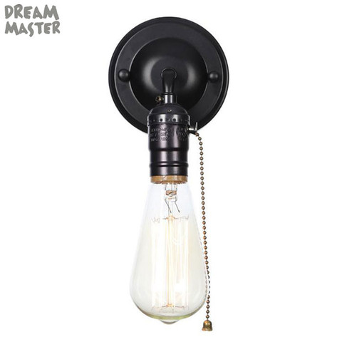 American Vintage Wall Lamps single-head Bedside Lamp Industrial Minimalist home Wall Lights black chrome pull switch sconces ► Photo 1/3