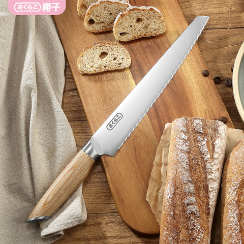 MITSUMOTO SAKURAKO Serrated 9-inch bread knife with original color wood handle 1.4116 stainless steel  Cheese Cake Cutter Tool ► Photo 1/6
