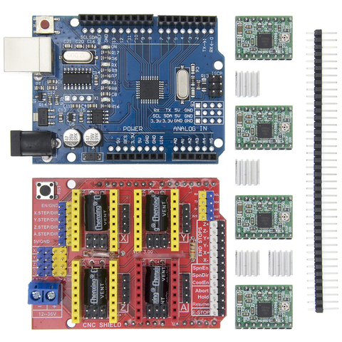 DIY KIT CNC Shield Expansion Board for 3D Printer + 4 x A4988 Stepper Motor Driver with Heat Sink + UNO R3 DIY ► Photo 1/6