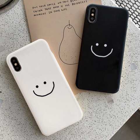 GYKZ Fashion Simple Smile Face Couple Case For iphone 11 Pro XS MAX XR X 7 6 12 8 Plus Black White Silicone Phone Cover Soft Bag ► Photo 1/6