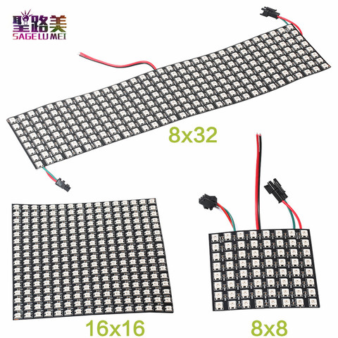 DC5V 8*8,16*16,8*32 Pixels WS2812 Digital Flexible LED Programmed Panel Screen Individually Addressable Full Color Display Board ► Photo 1/5