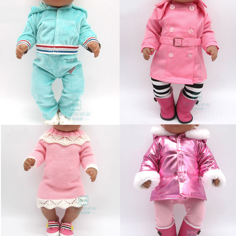 Clothes for doll fit 43cm toy new born doll and American doll accessories fur collar coat + baby tights ► Photo 1/6