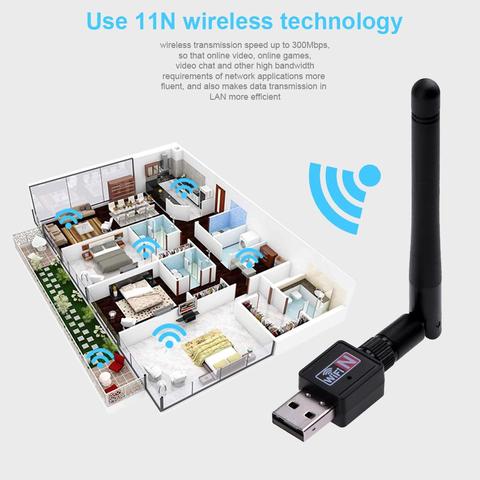 ALLOYSEED Mini USB Wifi Adapter 300Mbps Antenna PC USB Wifi adapter Wireless Network Card 802.11b/n/g with Antenna ► Photo 1/6