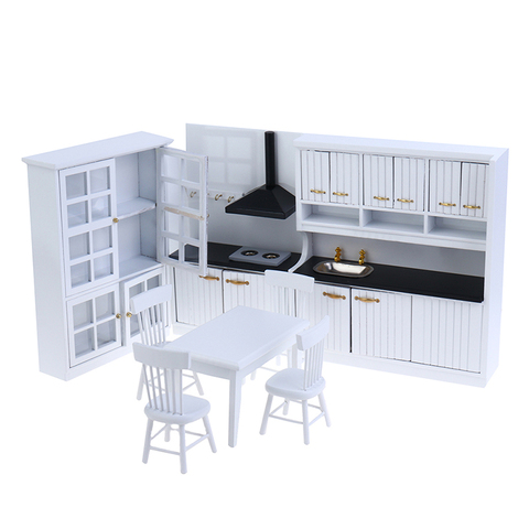 1 Set Kitchen Cabinet Fridge Furniture Kit Accessory Dollhouse Miniature Wood Suitable for 1:12 Dollhouse White Wooden Kitchen ► Photo 1/6