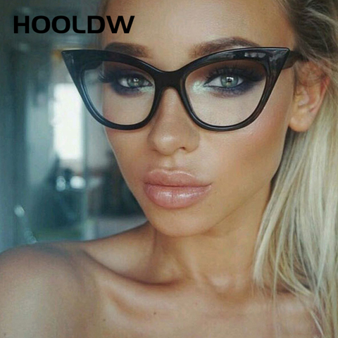 HOOLDW New Cat Eye Glasses Frame Women Brand Designer Cat eye Optical Eyeglasses Ladies Fashion Retro Clear Eyewear ► Photo 1/6