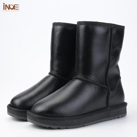 INOE Classic Men Sheepskin Leather Snow Boots Wool Fur Lined Winter Boots Keep Warm Shoes Waterproof Black for wholesales ► Photo 1/6