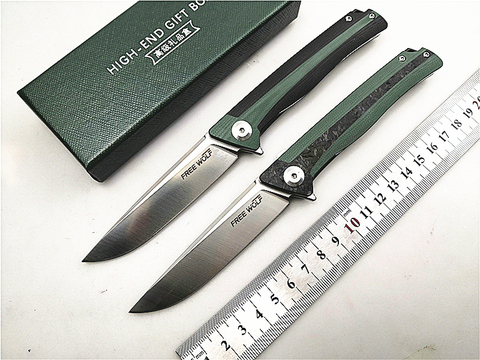 Folding Knife Free Wolf D2 blade EDC/Pocket Knife G10/CF handle Ball bearing outdoor camping hunting knife folding ► Photo 1/6