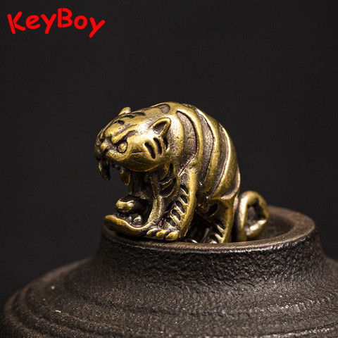 New Design Copper Big Mouth Tiger King Figurines Vintage Brass Zodiac Animal Pendants for Keychains Metal Car Key Rings Hangings ► Photo 1/6