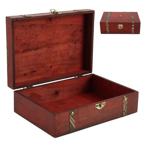 Antique Treasure Chest Storage Box Wooden Organizer Case Jewellery Box Container for Home Decor 23*16*7.5cm ► Photo 1/5