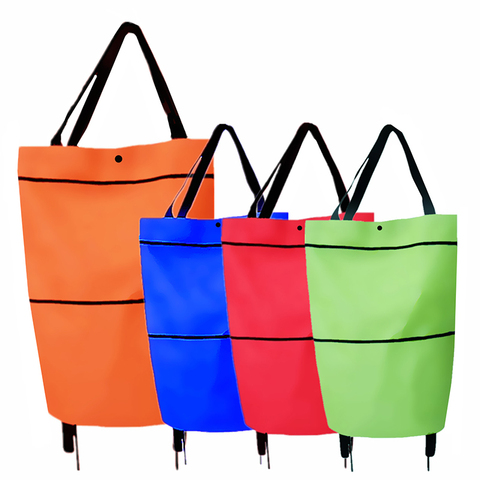 1pc Folding Shopping Bag Pull Cart Trolley Bag With Wheels Convinient Shopping Bags Reusable Grocery Bags Storage Shopper Bags ► Photo 1/6