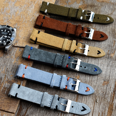 High Quality Suede Leather Vintage Watch Straps Blue Watchbands Replacement Strap  for Watch Accessories 18mm 20mm 22mm 24mm ► Photo 1/6