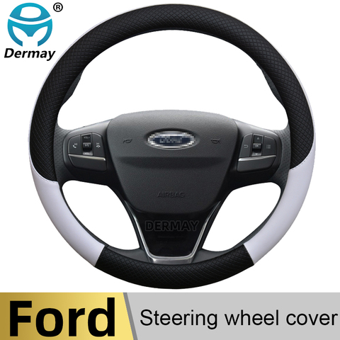 100% DERMAY Brand Leather Car Steering Wheel Cover Anti-slip for Ford Focus 2 3 MK1 MK2 MK3 Auto Interior Accessories ► Photo 1/6