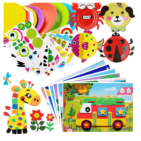 7Pcs Children 3D DIY Handmade Toys 2 Paper Plate Sticker Material 5 EVA Sticker Kids Kindergarten Art Craft Educational Toys GYH ► Photo 1/6