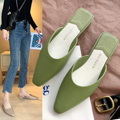 Women Slipper Candy Color Flats Shoes office & career Casual Shoes Square Toe Mules Footwear Spring SummerJelly Slide Slippers ► Photo 1/6