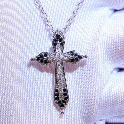 Huitan Double Layer Cross Charm Necklace Cool Versatile Black & White CZ Stone Design Party Decorative Fashion Women Necklace ► Photo 1/6