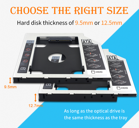TISHRIC Universal Aluminum 2nd HDD Caddy 9.5mm/12.7mm SATA 3.0 Optibay SSD 2.5 Inch HDD Case/Box Adapter For Laptop DVD-ROM ODD ► Photo 1/6