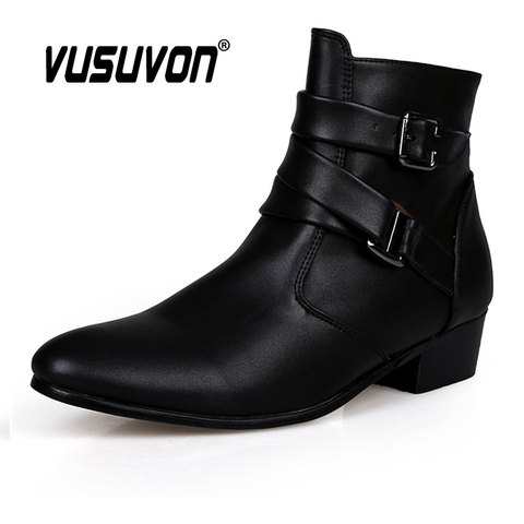 VUSUVON Fashion Boots Men Spring Autumn Pointed Toe Height Increase Ankle Boots High Top Casual Shoe PU Leather Martin Boots Men ► Photo 1/6