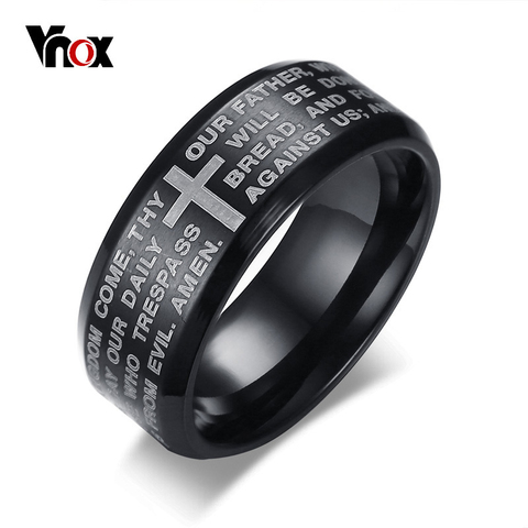 Vnox Engraved Bible Cross Ring for Men 3 Colors Option Stainless Steel Stylish Prayer Male Jewelry US Size #7- #13 ► Photo 1/6