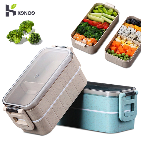 Konco Lunch Box Bento Box for Student Office Worker Double-layer Microwave Heating  lunch container  food storage container ► Photo 1/6