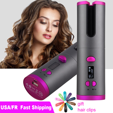 Air Curler USB Cordless Automatic Hair Curler Auto Wireless Curler USB Rechargeable Hair Waver Tongs Iron Curling Wand ► Photo 1/6