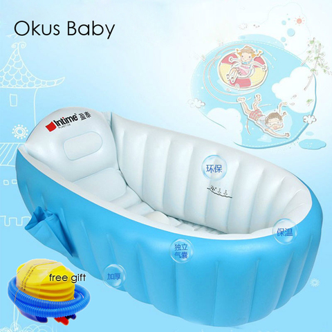 New Style Portable bathtub inflatable Children bath tub bottom Cushion winner keep warm folding With Air Pump Baby Bathroom Use ► Photo 1/1