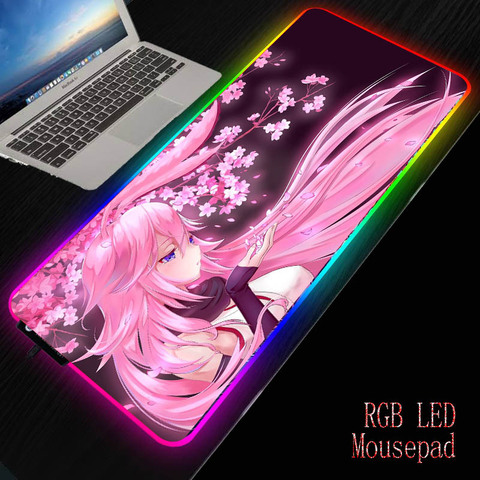 XGZ 900x400/350X600mm Anime Pink Flower Hair Girl RGB Large Gaming Mouse Pad  LED Lighting Mousepad Gamer Computer Desk Mat Pad ► Photo 1/6