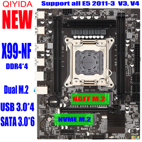 X99 NF LGA 2011-3 Desktop motherboard LGA2011-3 V3 V4 with dual M.2 NVME slot Support four channels DDR4 ECC 8 TF SATA3.0 USB3.0 ► Photo 1/6