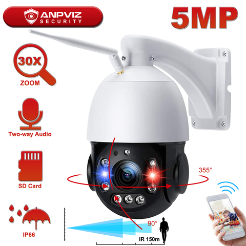 Anpviz 5MP WiFi IP PTZ Camera Laser Indoor/Outdoor 30X Zoom 4.7-94mm Speed Dome Surveillance Wireless Camera 150m Onvif Audio ► Photo 1/5
