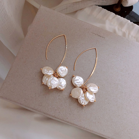 Korea hot selling fashion jewelry personality handmade round pearl long tassel earrings elegant female earrings ► Photo 1/6