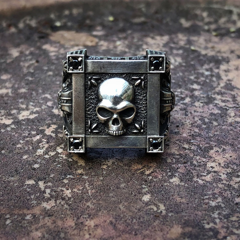 Onlysda Gothic Stainless Steel Seal Skull Ring Vintage Black Cz Crystal Signet Rings Mens Punk Biker Jewelry OSR292 ► Photo 1/5