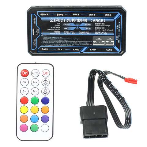 XT-XINTE 120MM RGB PC Cooler Fan Remote Controller Case Controller 10 ports 2 LED Strip Lights For Computer Silent Gaming Case ► Photo 1/6