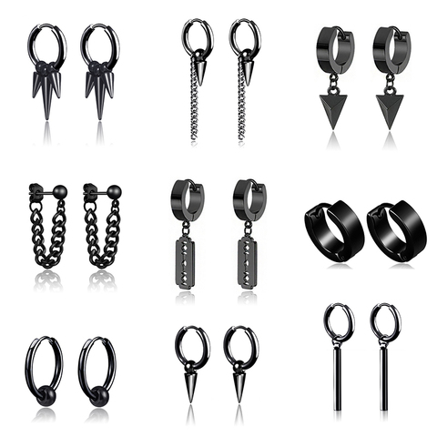 1 pair Punk Multiple Styles Fashion Black Color Stainless Steel Simple Earrings for Women And Men Punk Jewelry Gifts ► Photo 1/6