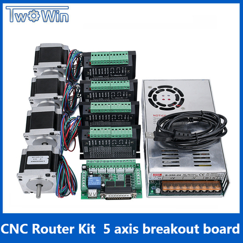 4Axis/3Axis CNC Router Kit 4pcs TB6600 4A stepper motor driver + Nema23 Motor 57HS5630A4 + 5 Axis Interface board + Power Supply ► Photo 1/6