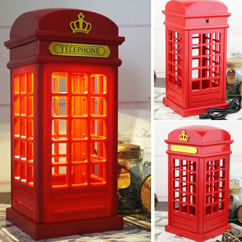 2022 Portable Retro London Telephone Booth  USB Night Light Rechargeable Table Lamp For  Home Bedroom New Year Decor ► Photo 1/6