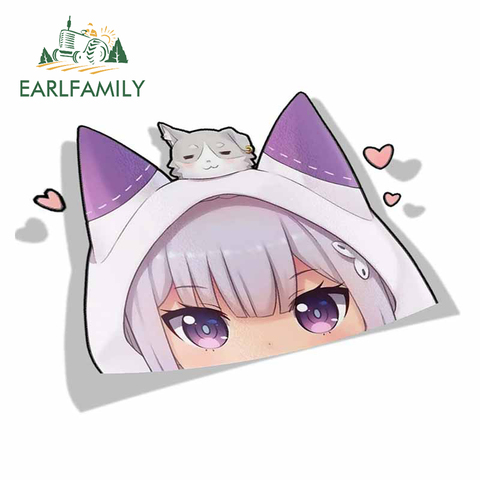 EARLFAMILY Cartoon Car Sticker for Emilia Re Zero Peeker Big Head Anime Vinyl JDM Window Trunk Laptop Wall Decal Car Accessories ► Photo 1/6