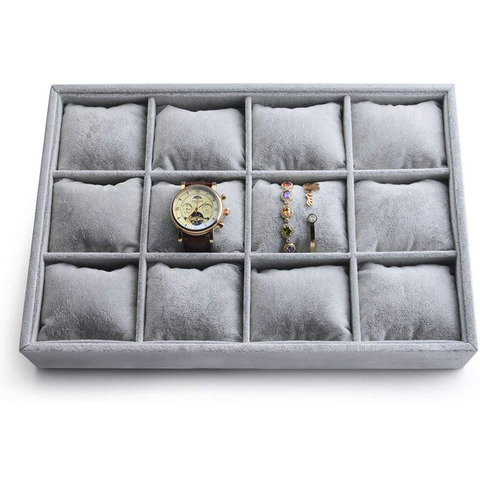 Gray Velvet 12 Grid Premium Watch Organizer Jewelry Tray Bracelet Bangle Display Holder Adjustable Pillow Jewelry Showcase ► Photo 1/6