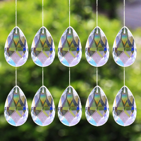 10Pcs Tear Drop 28mm Clear Glass Crystal Prism DIY Pendant Chandelier Jewelry Suncatcher Spacer Faceted ► Photo 1/6