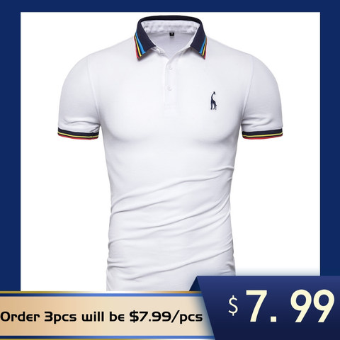 Dropshipping 2022 New Summer Cotton Polo Men Solid Deer Embroidery Short Sleeve Polo Shirt Men Fashion Polo Giraffe Mens Shirts ► Photo 1/6