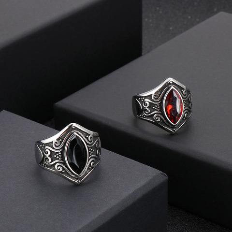 Vintage Jewelry Stainless Steel Red Stone Carved Men's Ring Personality Fashion ► Photo 1/6